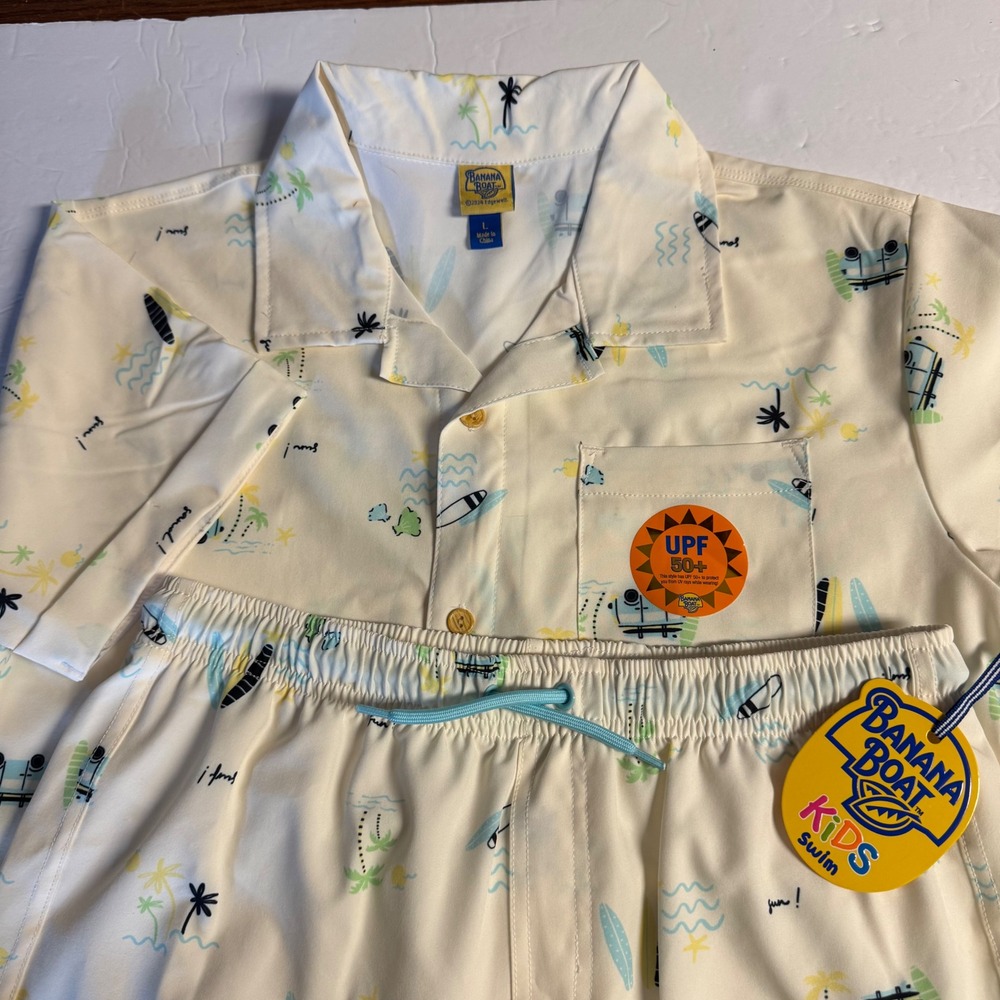 Banana Boat Kids Swim Set, Beach Surf Van Print, UPF 50+, Matching Outfit
